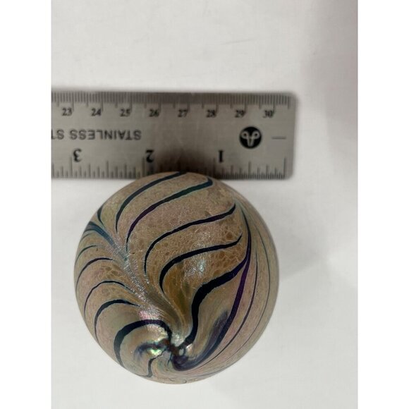 Handcrafted Iridescent Swirled Glass Egg Paperweight 3 Inches Tall Art Glass - Picture 7 of 7